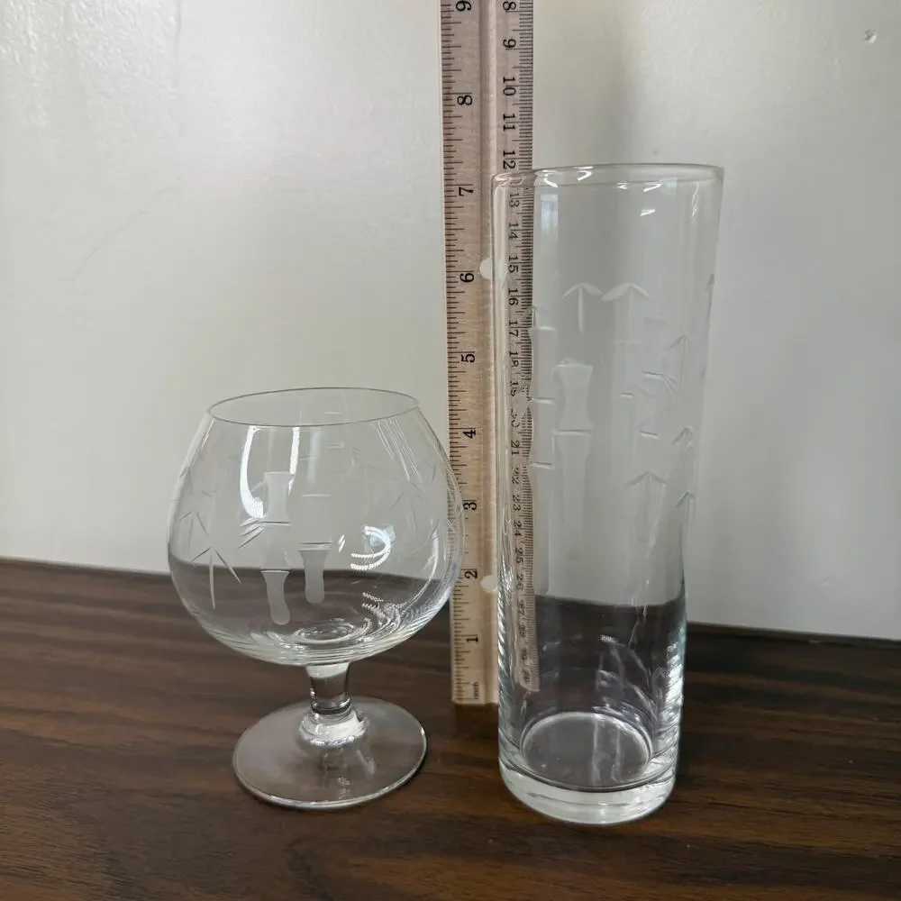 Vintage Noritake Sasaki Bamboo Etched Glass Set of Japan